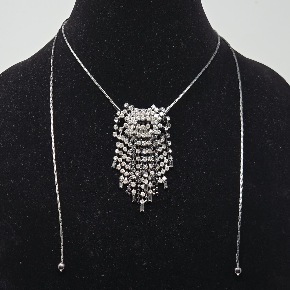 Silver Waterfall Adjustable Pendant Necklace with Ornate Design